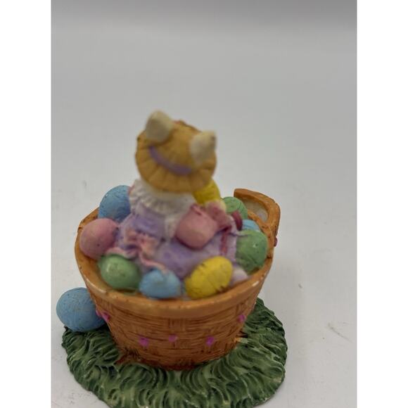 Easter Bunny Resin Figurine Basket Eggs & Chicks ~ 3.5” Tall - Picture 3 of 7